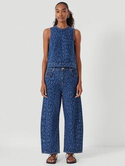 HUSH Cropped Bree Horseshoe Barrel Leg Jeans, Leopard Print Mid Blue, Leopard Print Mid Blue