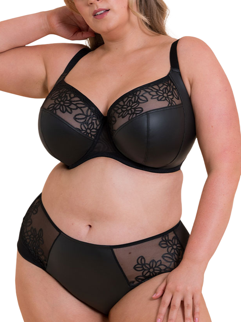 Product image 1 of 7, which shows Curvy Kate Enchant Floral High Waist Knickers, Black, S