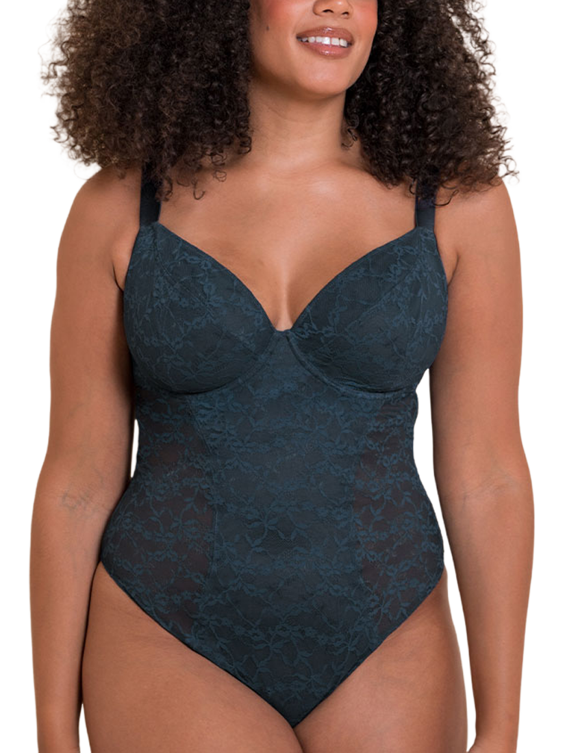 Product image 1 of 7, which shows Curvy Kate All Night Lace Body, Denim Blue, 32DD