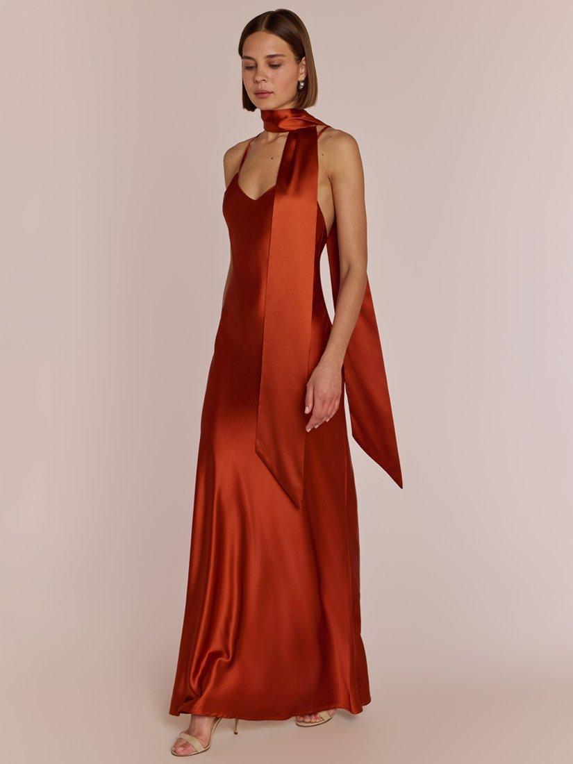 Product image 5 of 12, which shows Rewritten Brooklyn Satin Slip Maxi Dress, Burnt Orange, XS