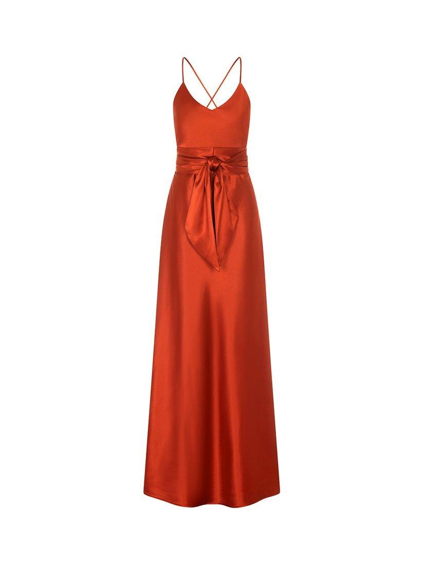 Product image 7 of 12, which shows Rewritten Brooklyn Satin Slip Maxi Dress, Burnt Orange, XS