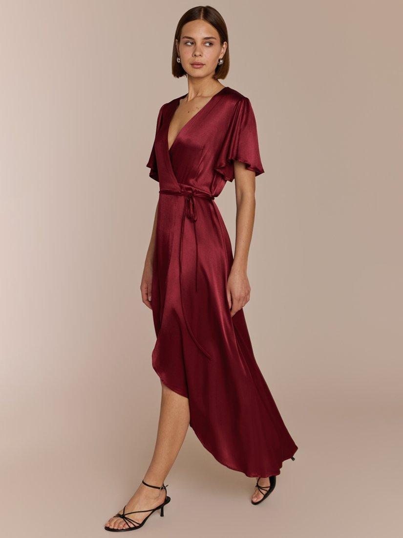 Product image 1 of 5, which shows Rewritten Florence Satin Wrap Dress, Chianti, 8