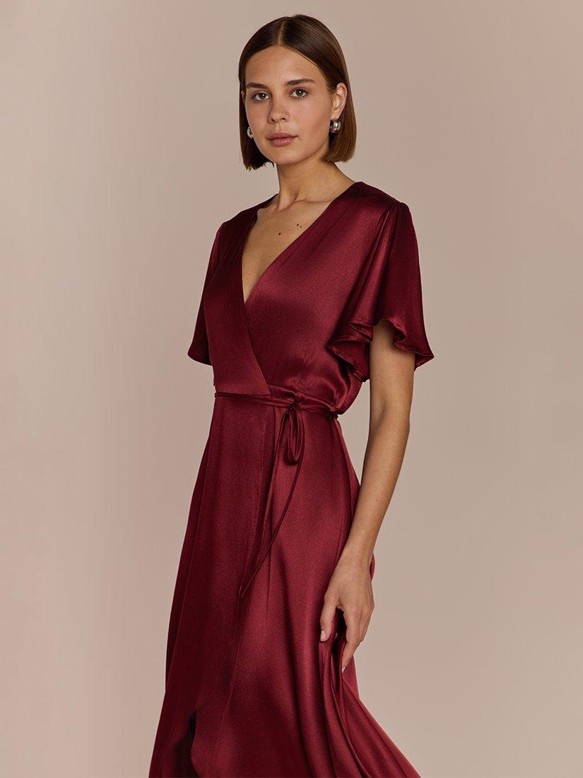 Product image 4 of 5, which shows Rewritten Florence Satin Wrap Dress, Chianti, 8