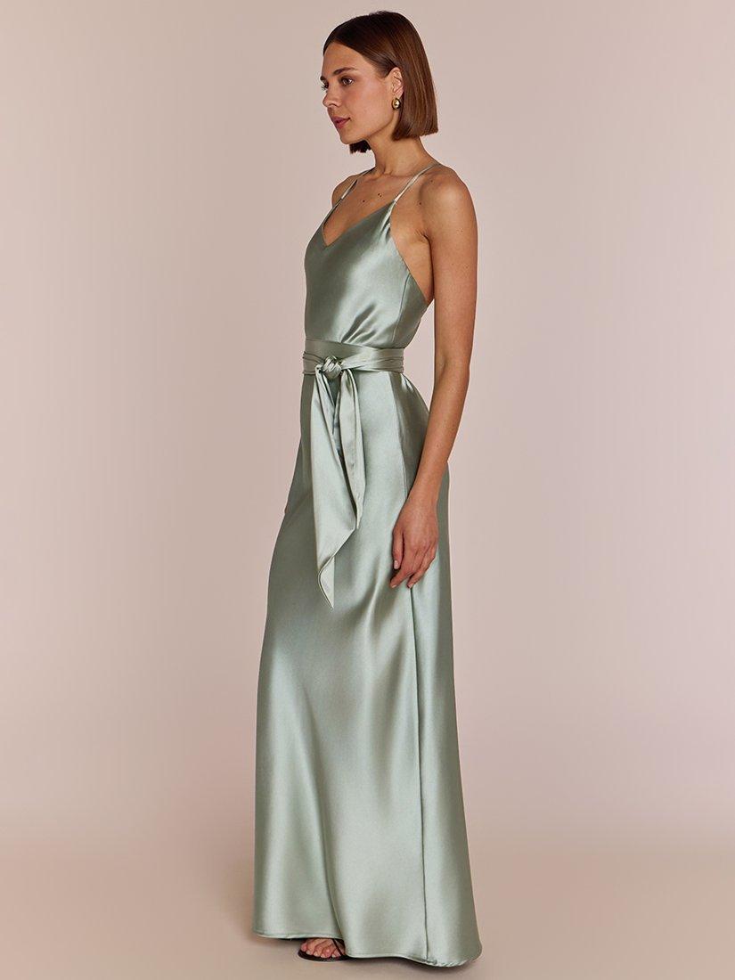 Product image 2 of 8, which shows Rewritten Brooklyn Satin Slip Maxi Dress, Sage Green, XS