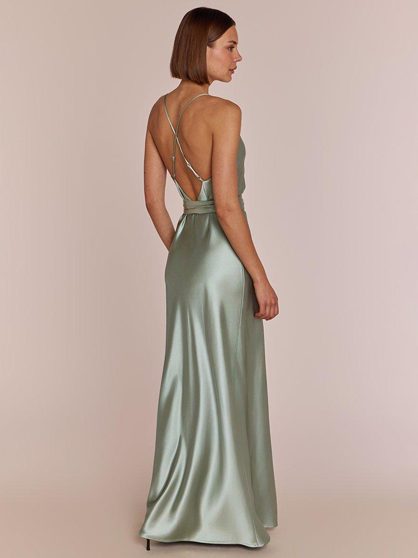 Product image 4 of 8, which shows Rewritten Brooklyn Satin Slip Maxi Dress, Sage Green, XS