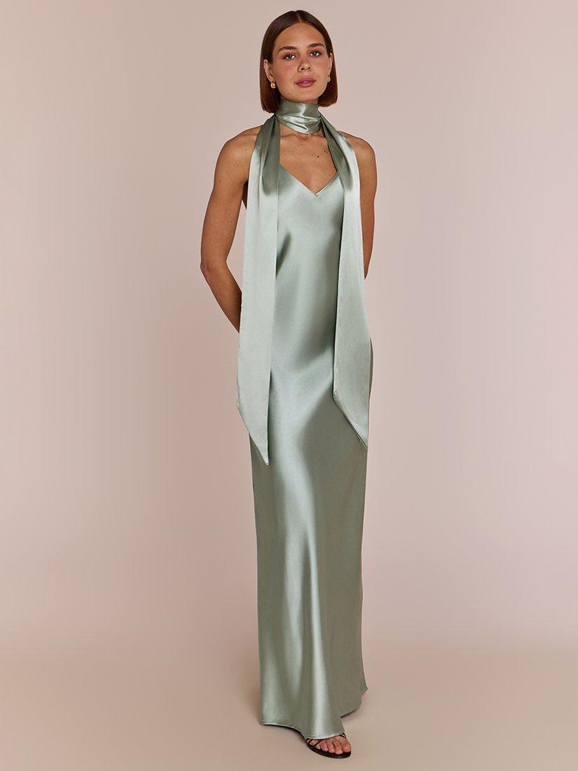 Product image 6 of 8, which shows Rewritten Brooklyn Satin Slip Maxi Dress, Sage Green, XS