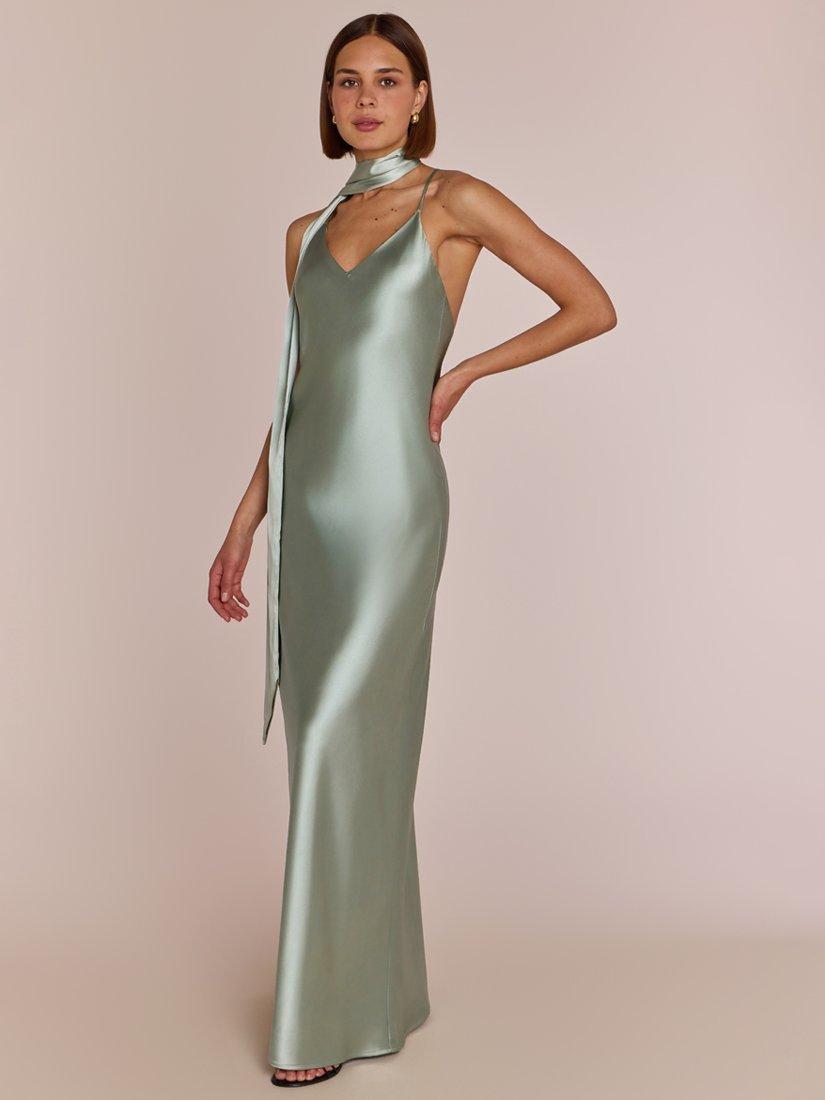 Product image 7 of 8, which shows Rewritten Brooklyn Satin Slip Maxi Dress, Sage Green, XS