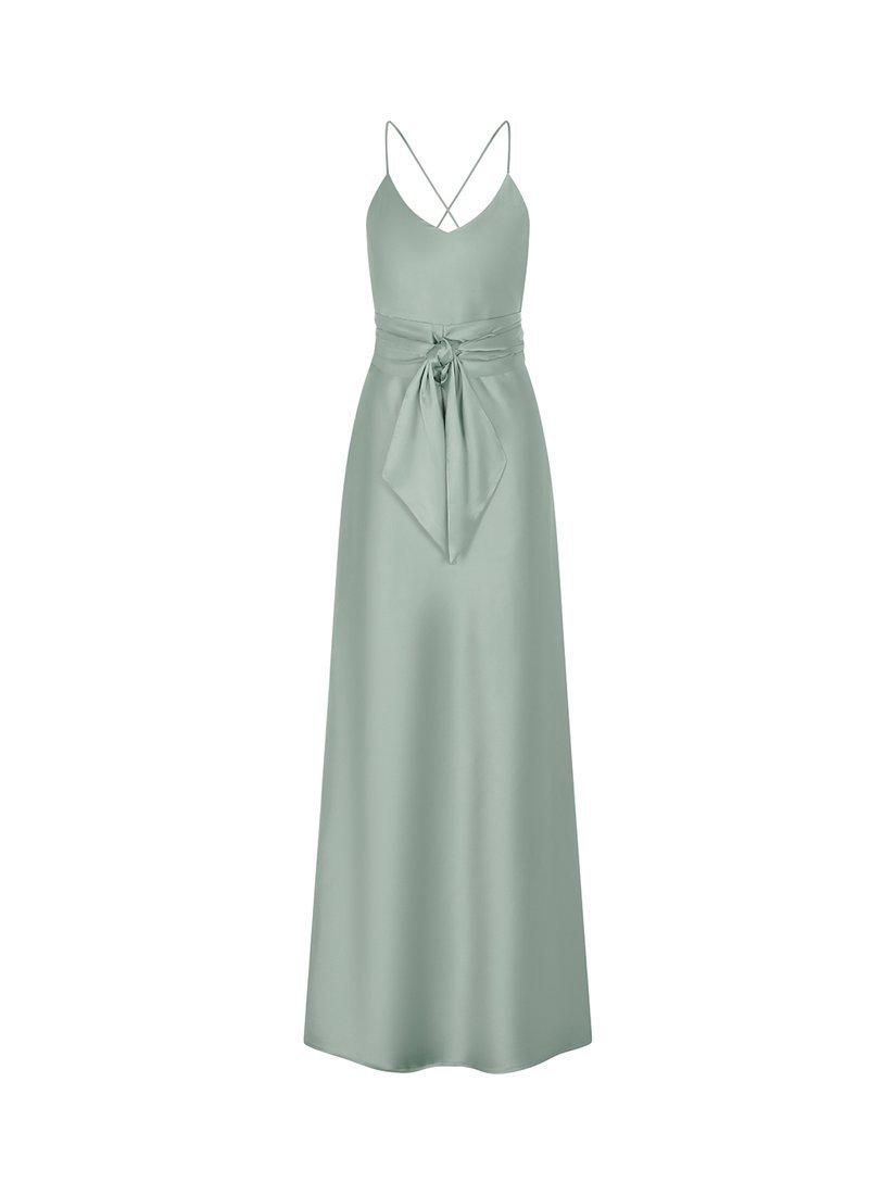 Product image 8 of 8, which shows Rewritten Brooklyn Satin Slip Maxi Dress, Sage Green, XS