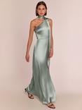Rewritten Porto One Shoulder Satin Dress, Sage Green