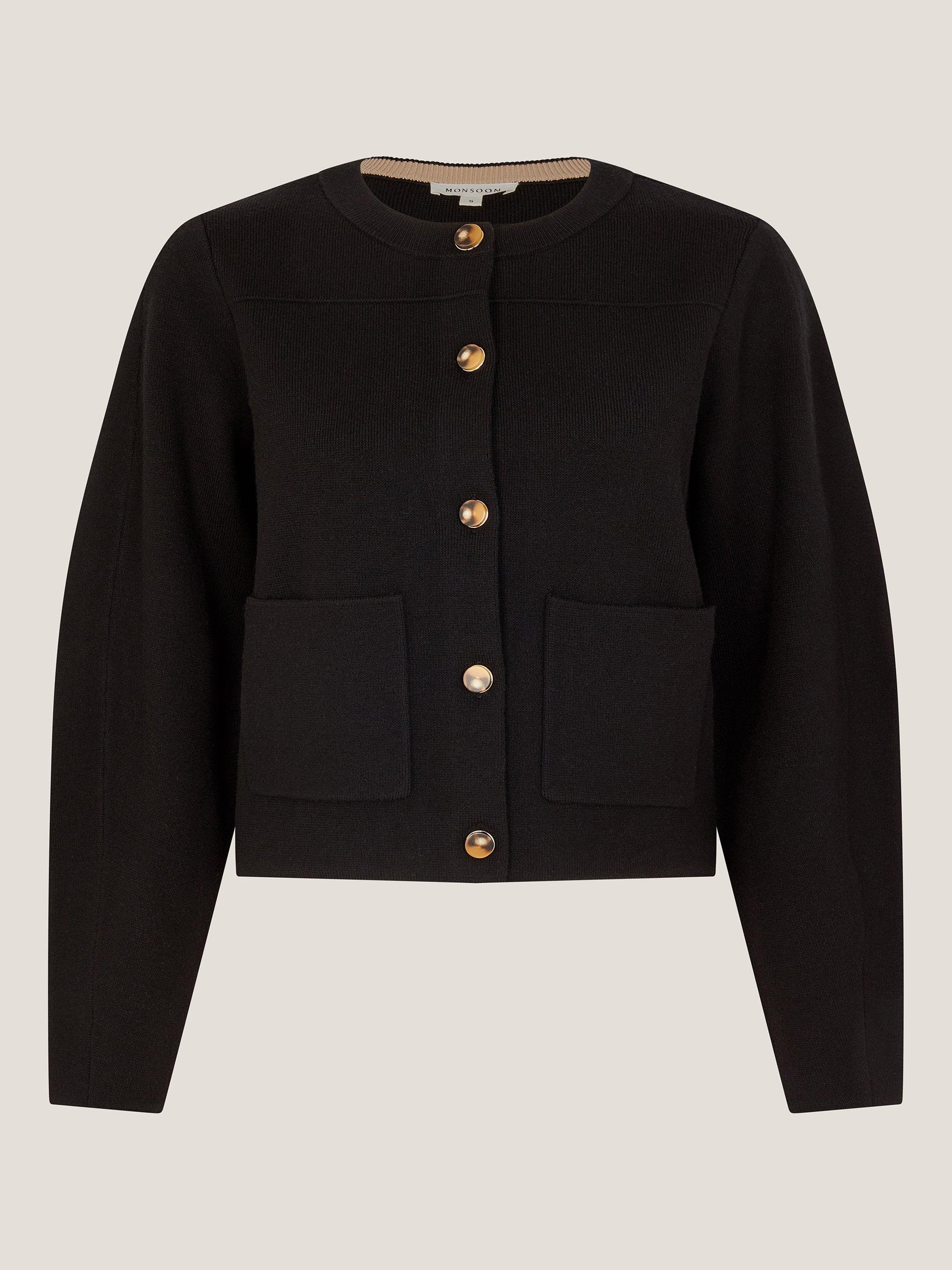 Product image 4 of 5, which shows Monsoon Bria Crew Neck Cardigan, Black, S