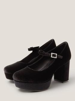 Monsoon Polly Velvet Platform Mary Janes, Black - view 2, Black