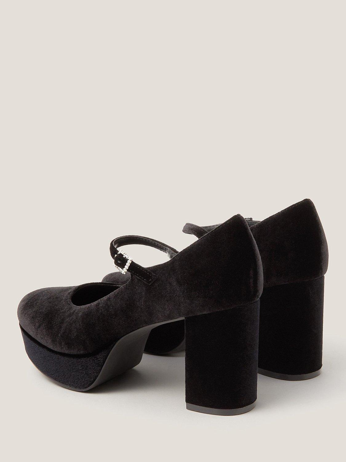 Product image 3 of 3, which shows Monsoon Polly Velvet Platform Mary Janes, Black, EU38