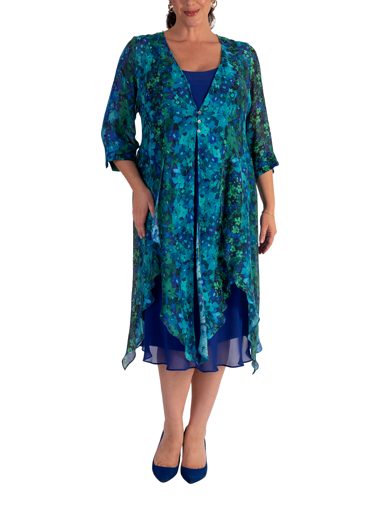 Product image 4 of 6, which shows chesca Bias Cut Chiffon Dress, Cobalt Blue, 14