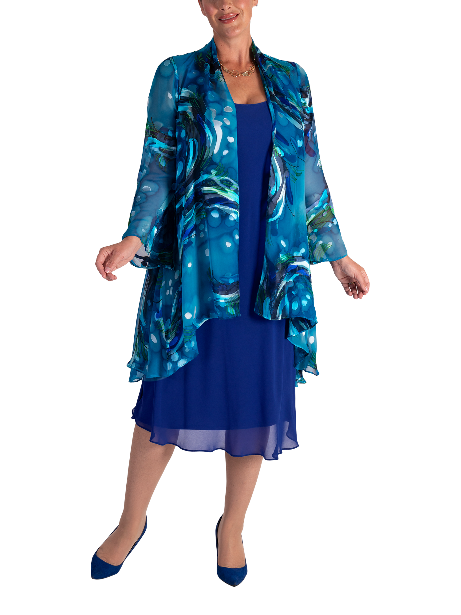 Product image 5 of 6, which shows chesca Bias Cut Chiffon Dress, Cobalt Blue, 14