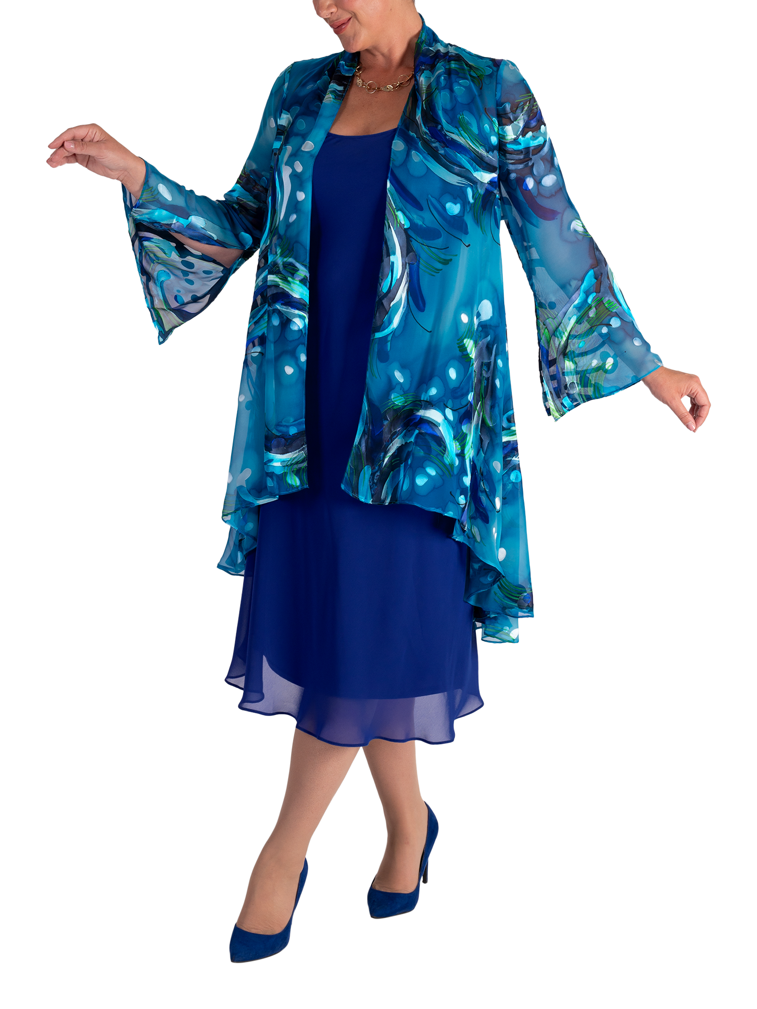 Product image 6 of 6, which shows chesca Bias Cut Chiffon Dress, Cobalt Blue, 14