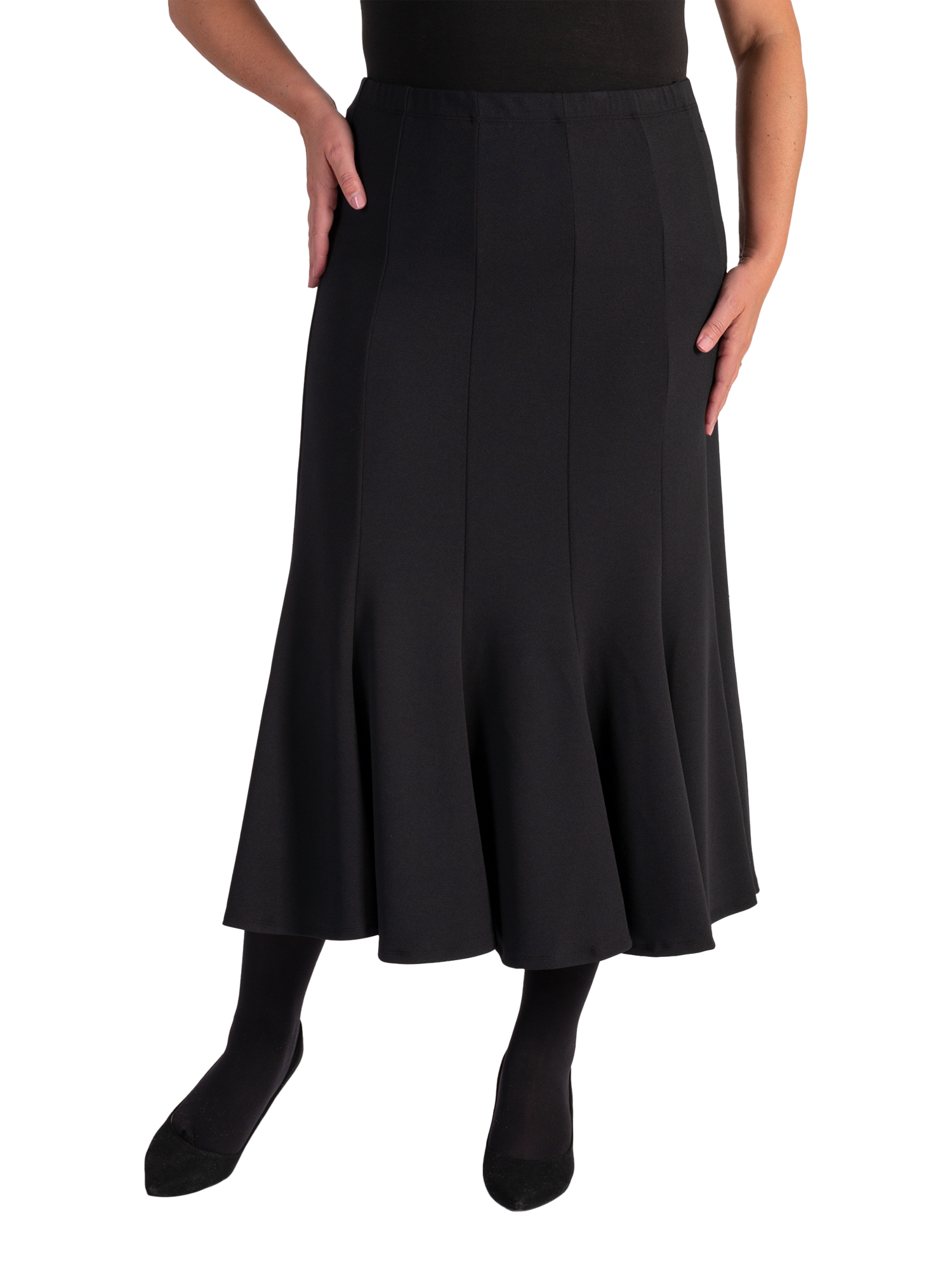 Product image 1 of 7, which shows chesca Scuba Crepe Panelled Skirt, Black, 12-14