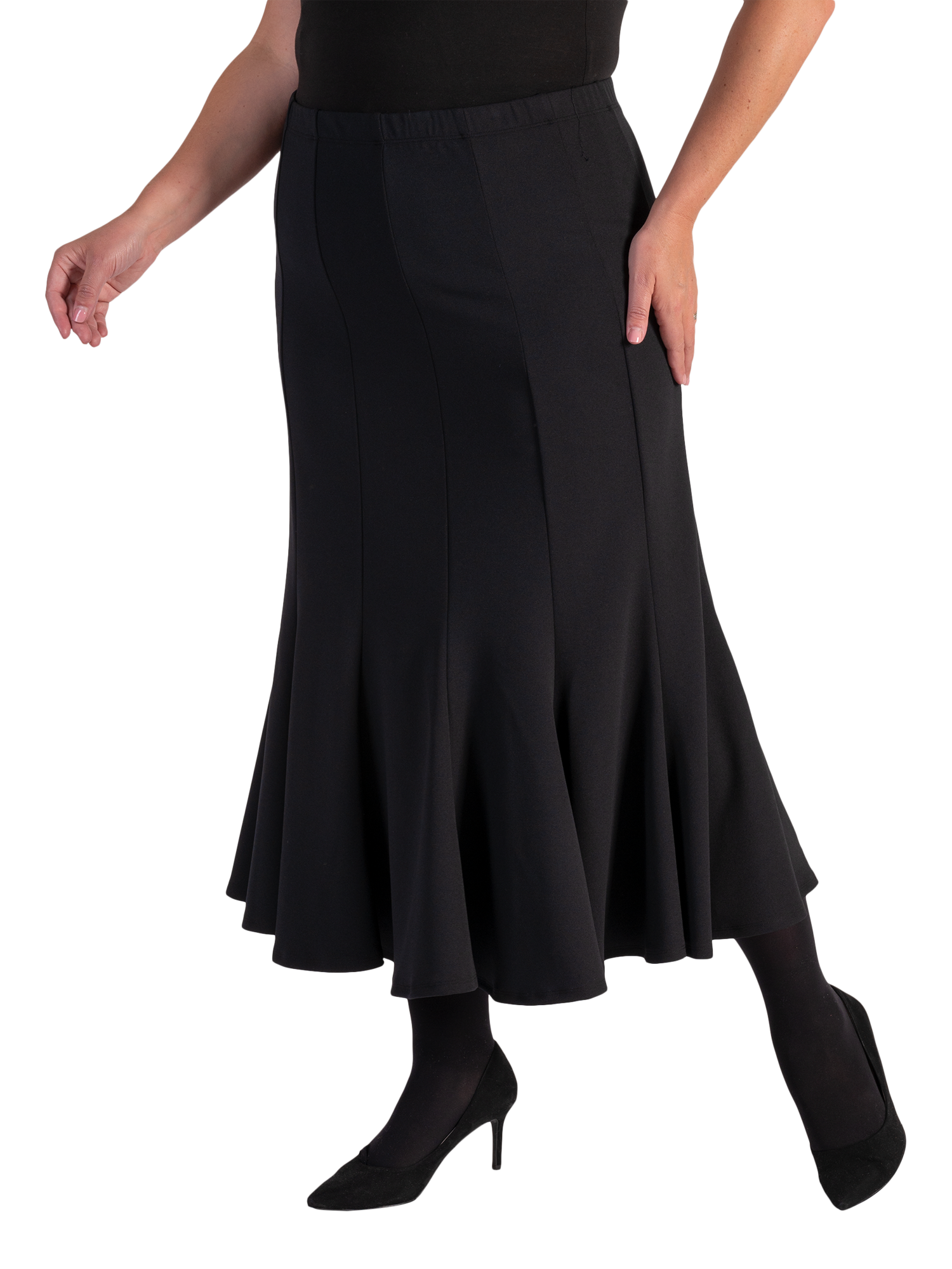 Product image 3 of 7, which shows chesca Scuba Crepe Panelled Skirt, Black, 12-14
