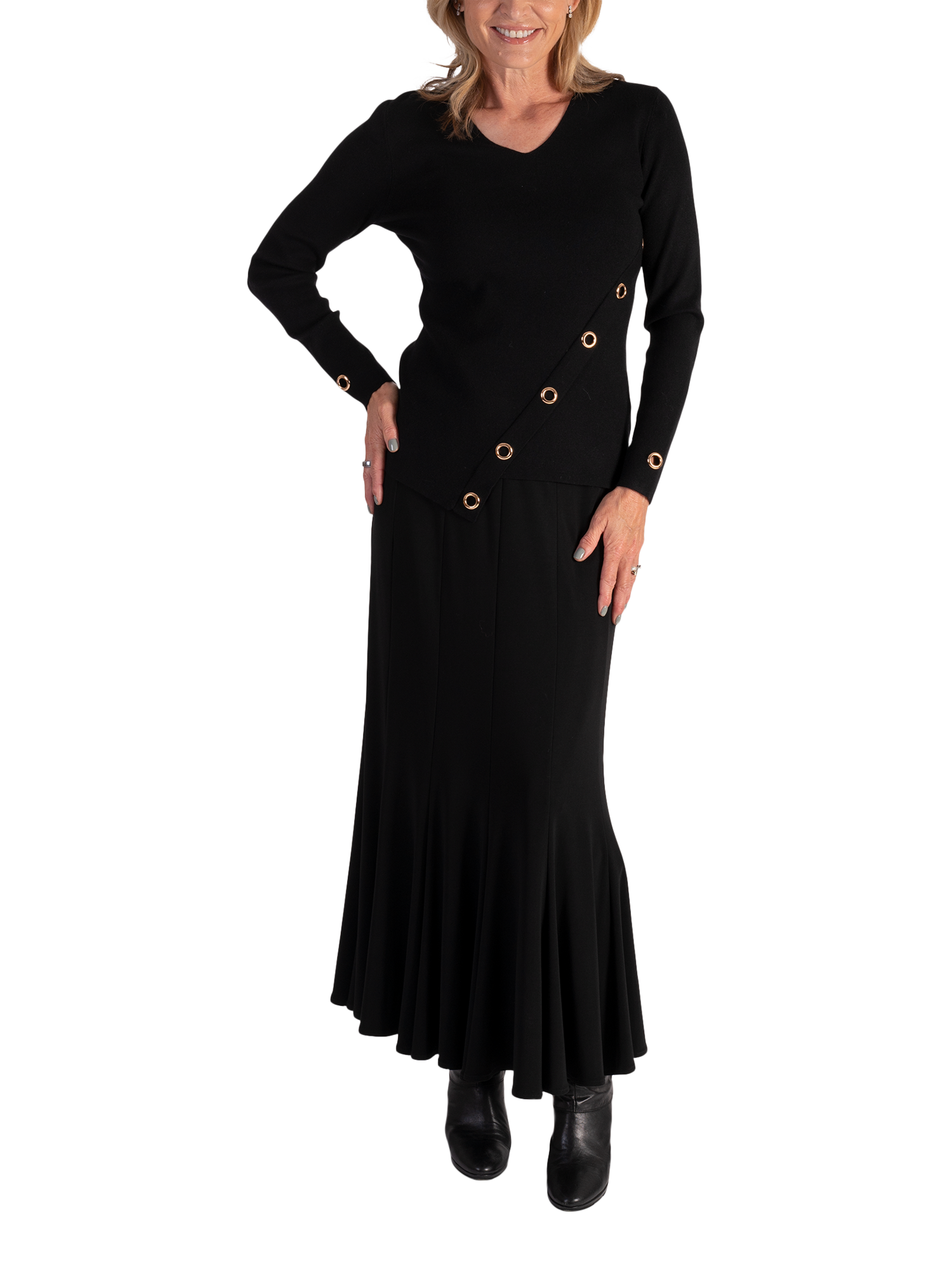 Product image 5 of 7, which shows chesca Scuba Crepe Panelled Skirt, Black, 12-14