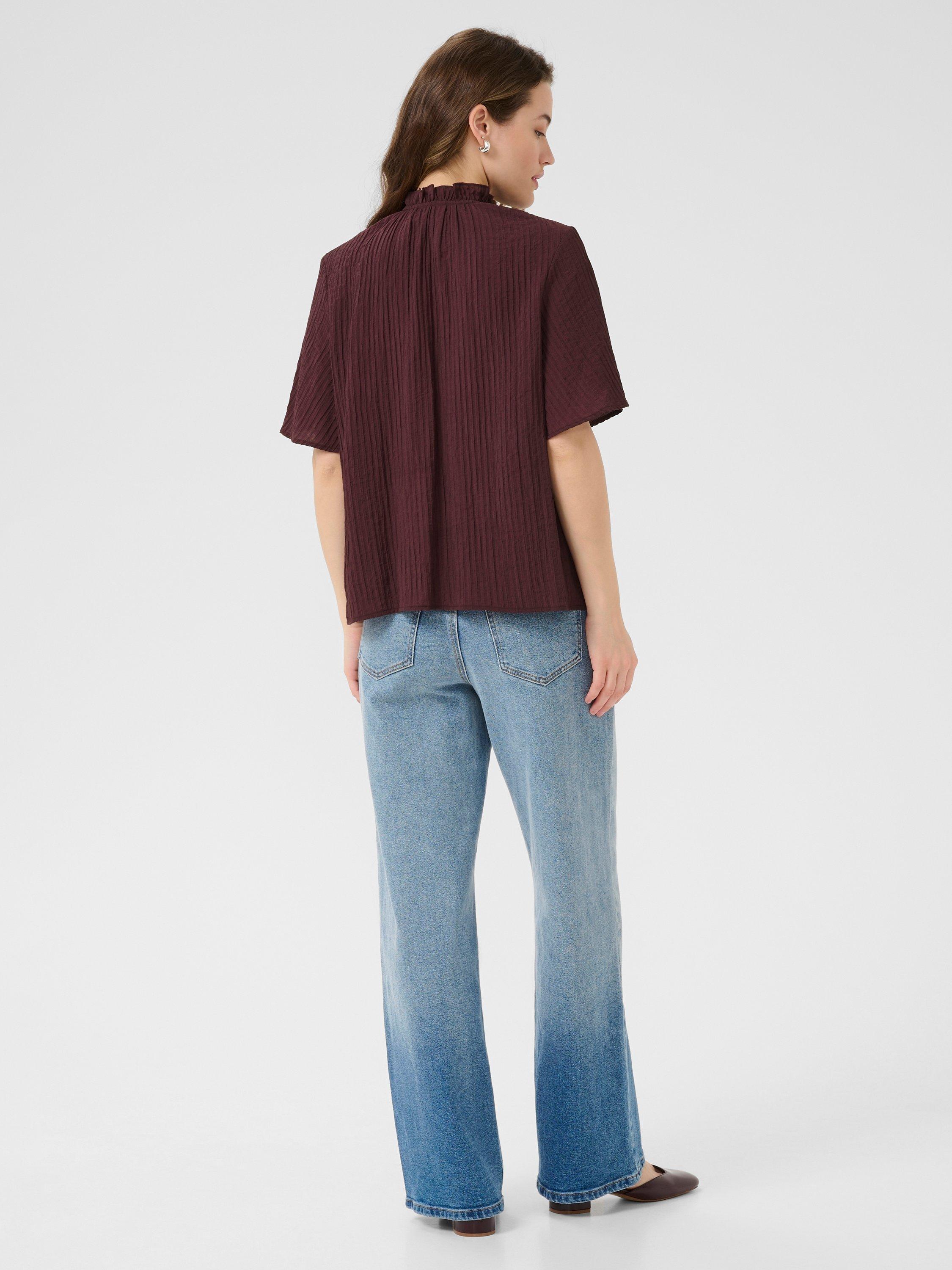 Product image 2 of 6, which shows KAFFE KAlianna Short Sleeve Tie Neck Blouse, Fudge, 8