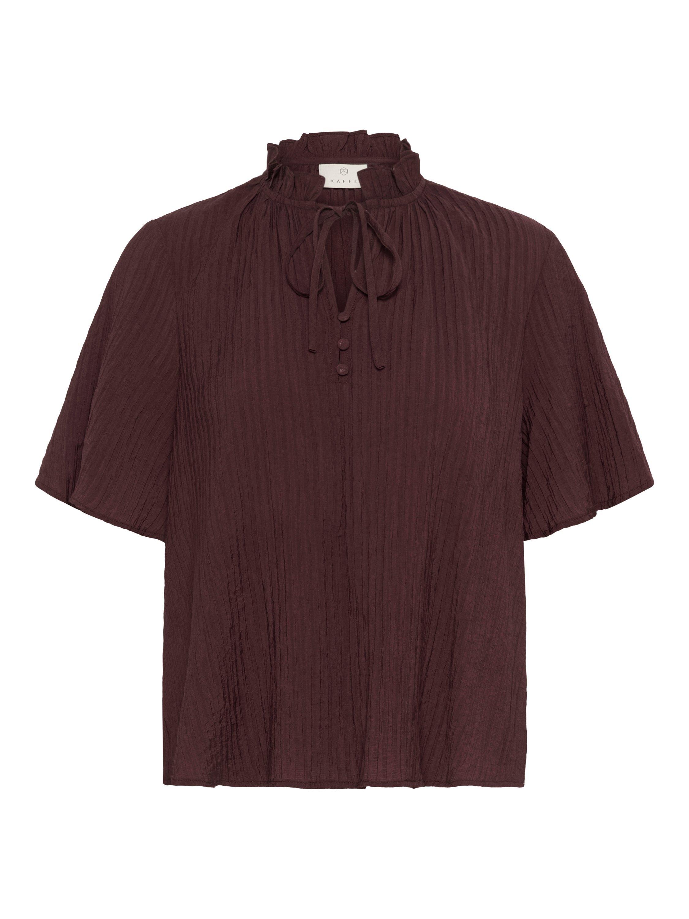 Product image 5 of 6, which shows KAFFE KAlianna Short Sleeve Tie Neck Blouse, Fudge, 8