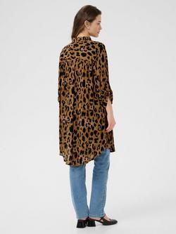 KAFFE Jessi Amber Leopard Print Longline Shirt, Brown/Multi - view 2, Brown/Multi