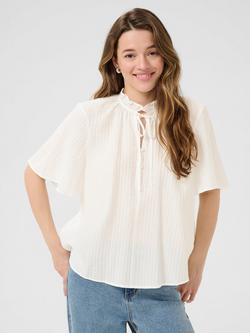 KAFFE KAlianna Short Sleeve Tie Neck Blouse, Chalk