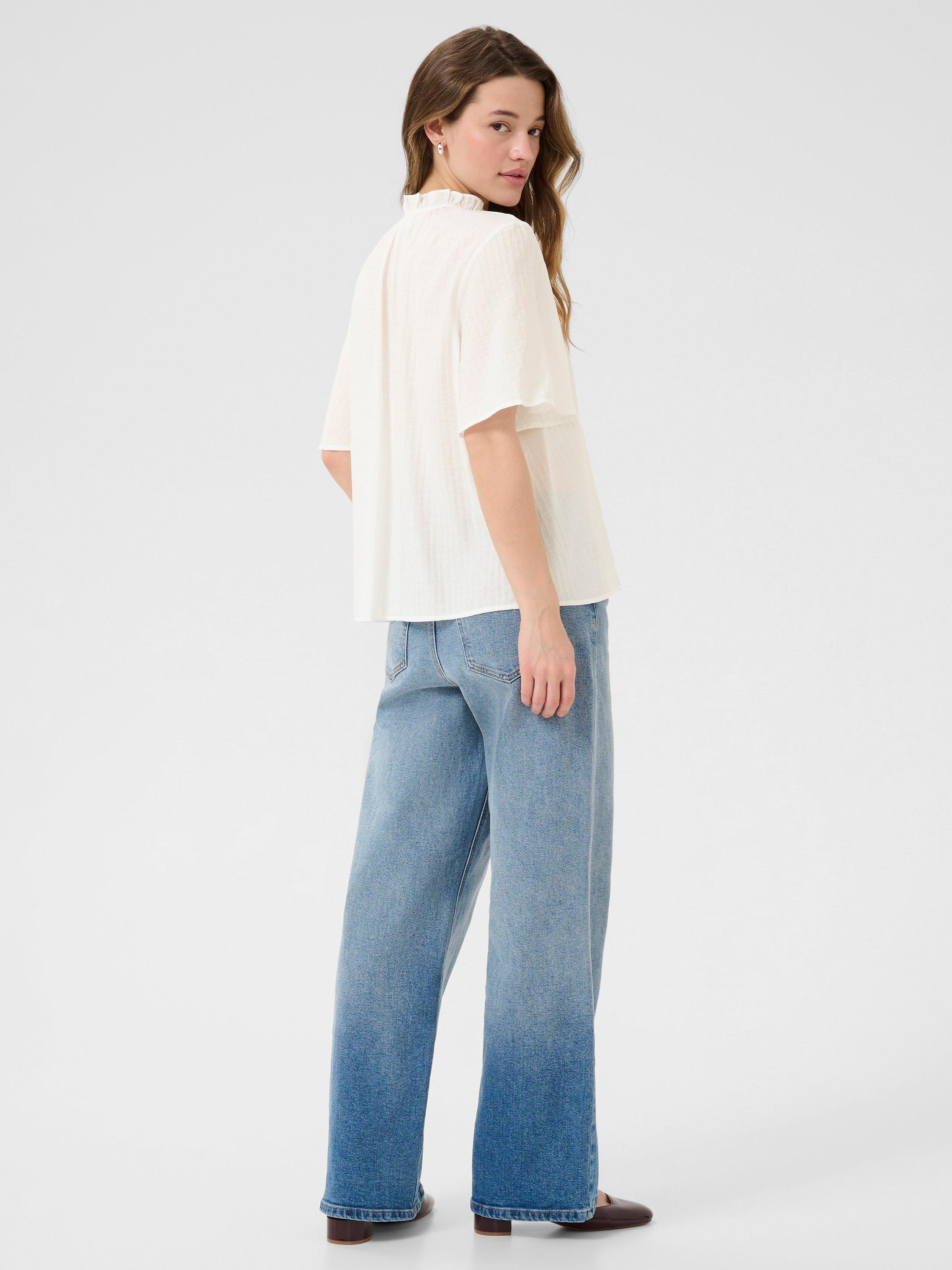 Product image 2 of 6, which shows KAFFE KAlianna Short Sleeve Tie Neck Blouse, Chalk, 8