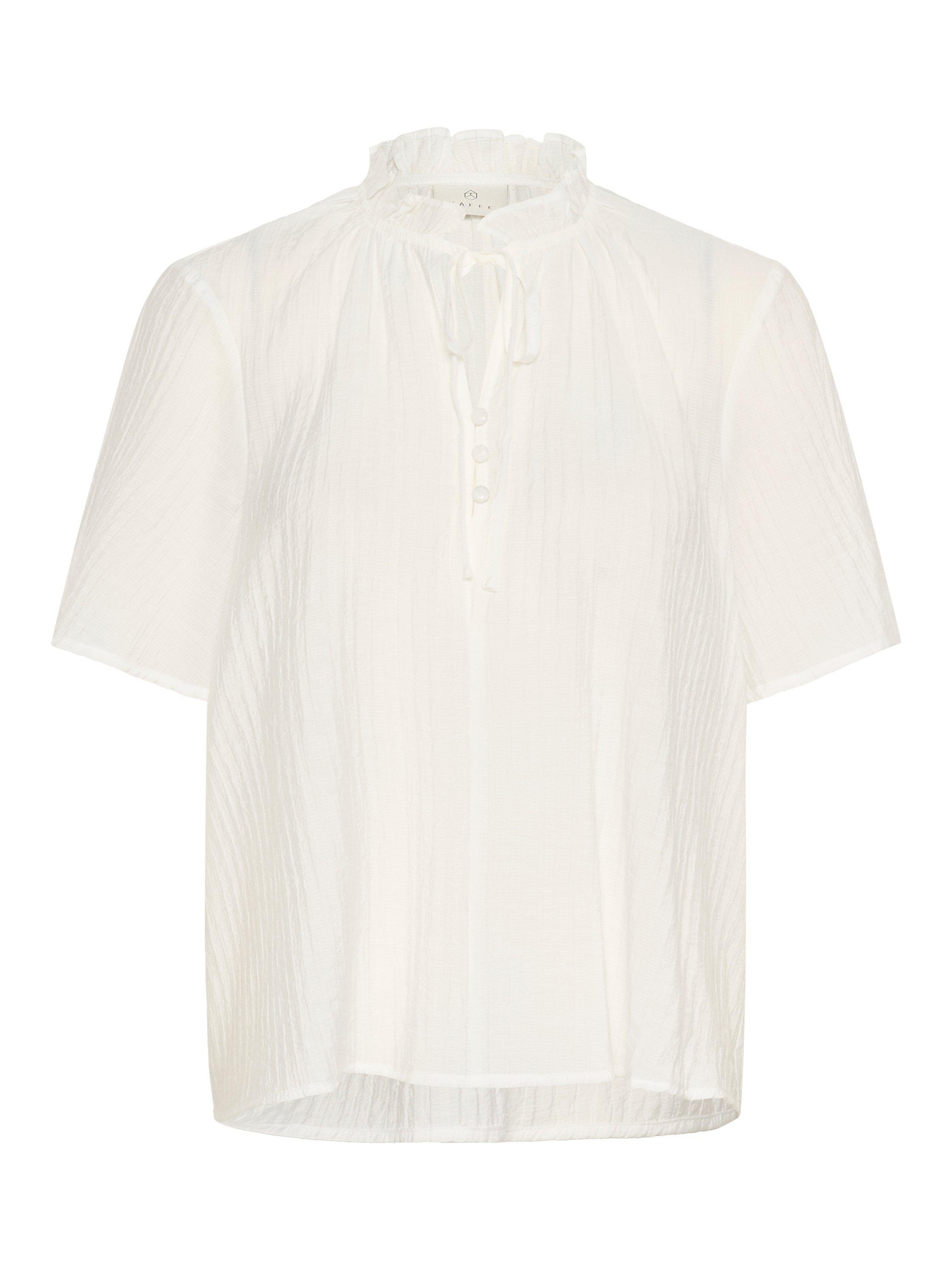 Product image 5 of 6, which shows KAFFE KAlianna Short Sleeve Tie Neck Blouse, Chalk, 8