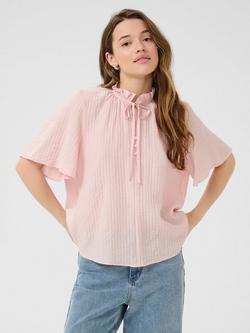KAFFE KAlianna Short Sleeve Tie Neck Blouse, Lotus