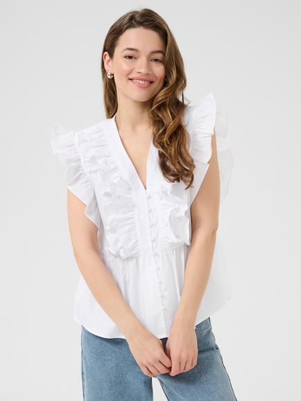 KAFFE KAgerid V-Neck Cap Sleeve Flounce Top, White