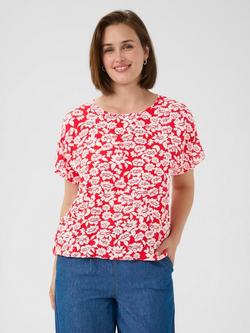 KAFFE KABeathe Round Neck Short Sleeve Blouse, True Red/Chalk