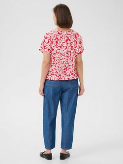 KAFFE KABeathe Round Neck Short Sleeve Blouse - view 2, True Red/Chalk