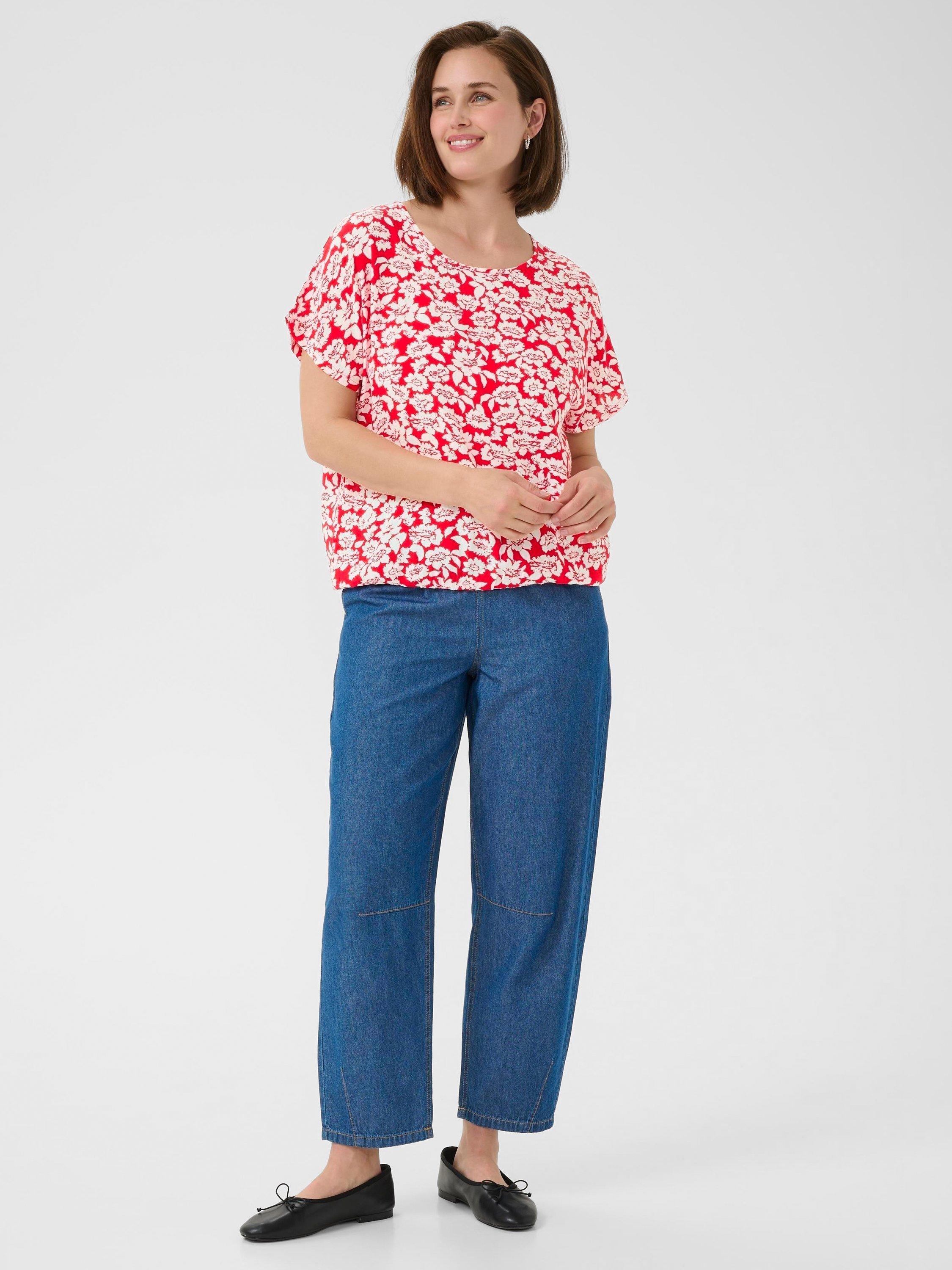 Product image 3 of 5, which shows KAFFE KABeathe Round Neck Short Sleeve Blouse, True Red/Chalk, 8