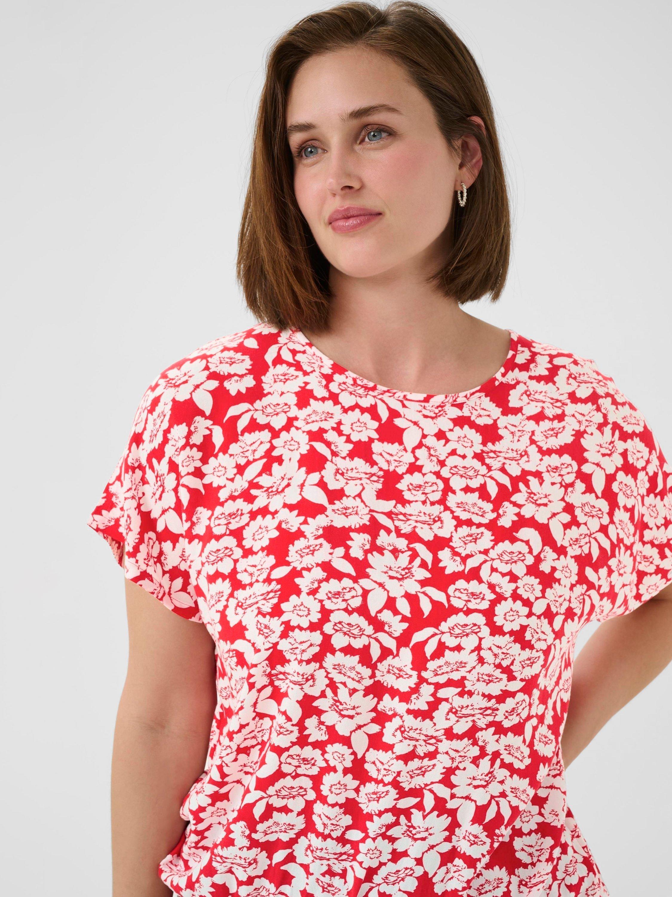 Product image 4 of 5, which shows KAFFE KABeathe Round Neck Short Sleeve Blouse, True Red/Chalk, 8