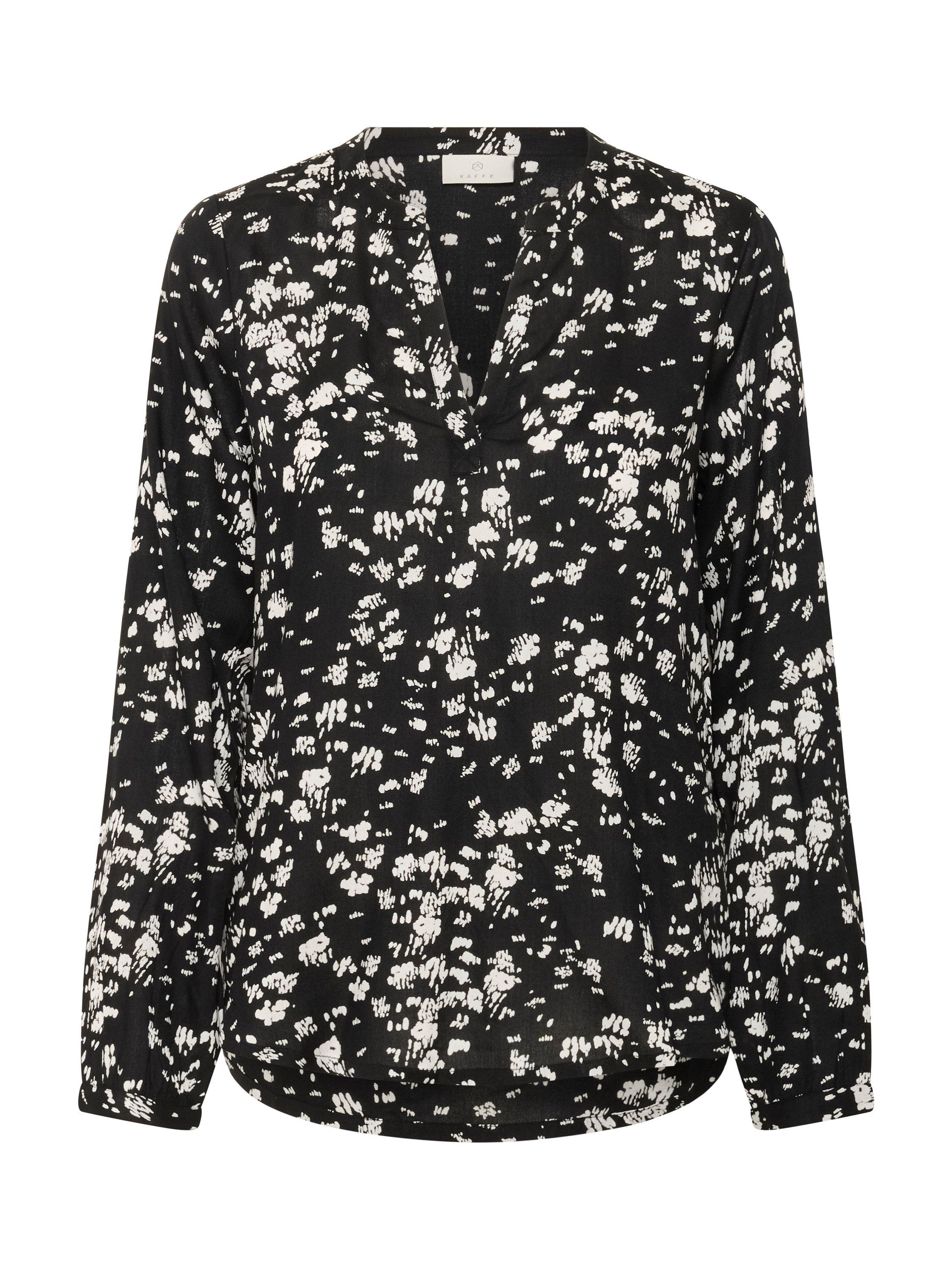 Product image 5 of 6, which shows KAFFE KAbeathe Abstract Print V-Neck Long Sleeve Blouse, Black/Chalk, 8