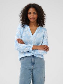 KAFFE KAbeathe Paisley Print V-Neck Long Sleeve Blouse, Windsurfer
