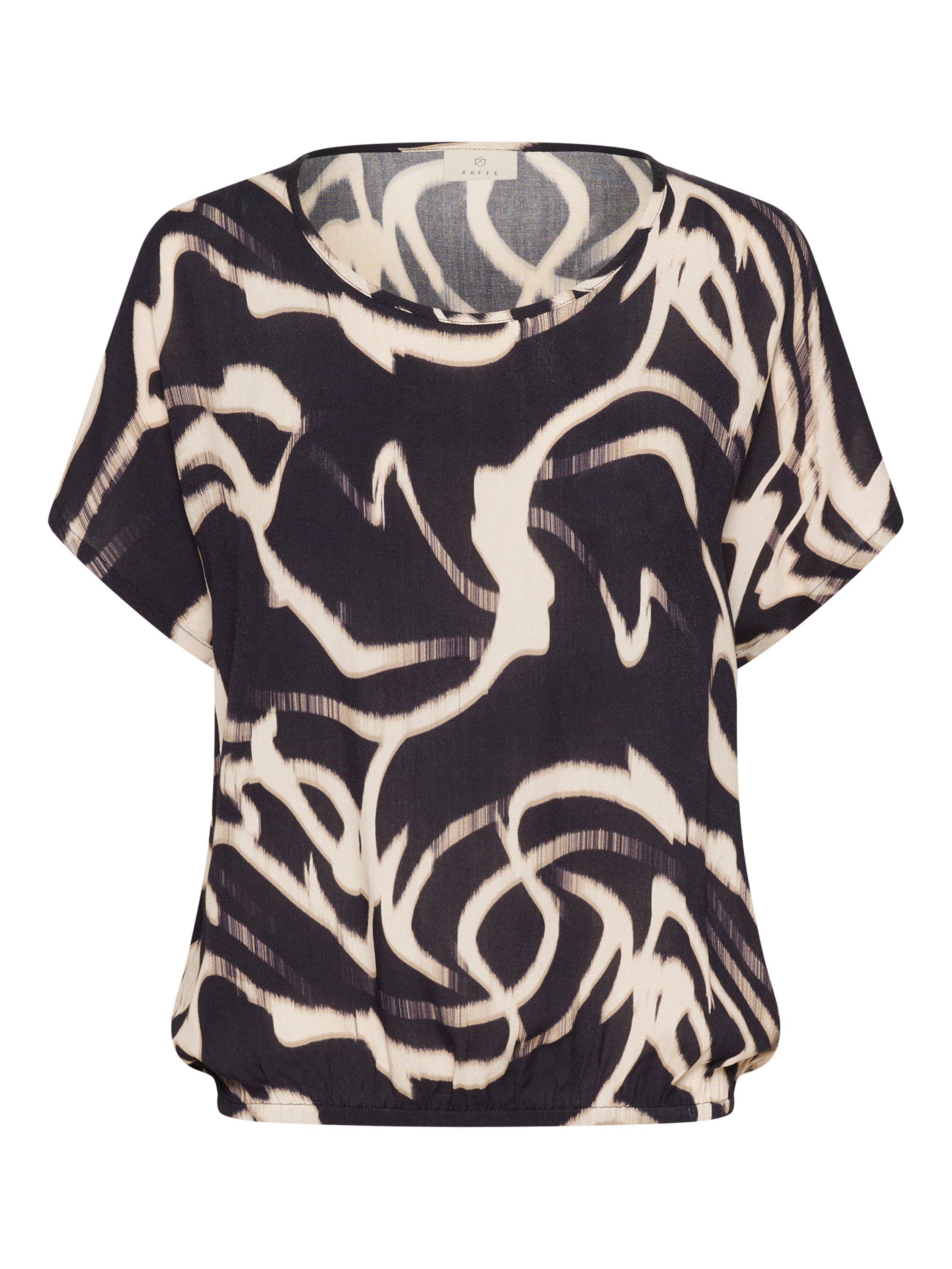 Product image 5 of 6, which shows KAFFE KAbeathe Round Neck Short Sleeve Blouse, Black/Multi, 8