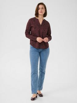 KAFFE KAbeathe Floral V-Neck Long Sleeve Blouse, Fudge/Black