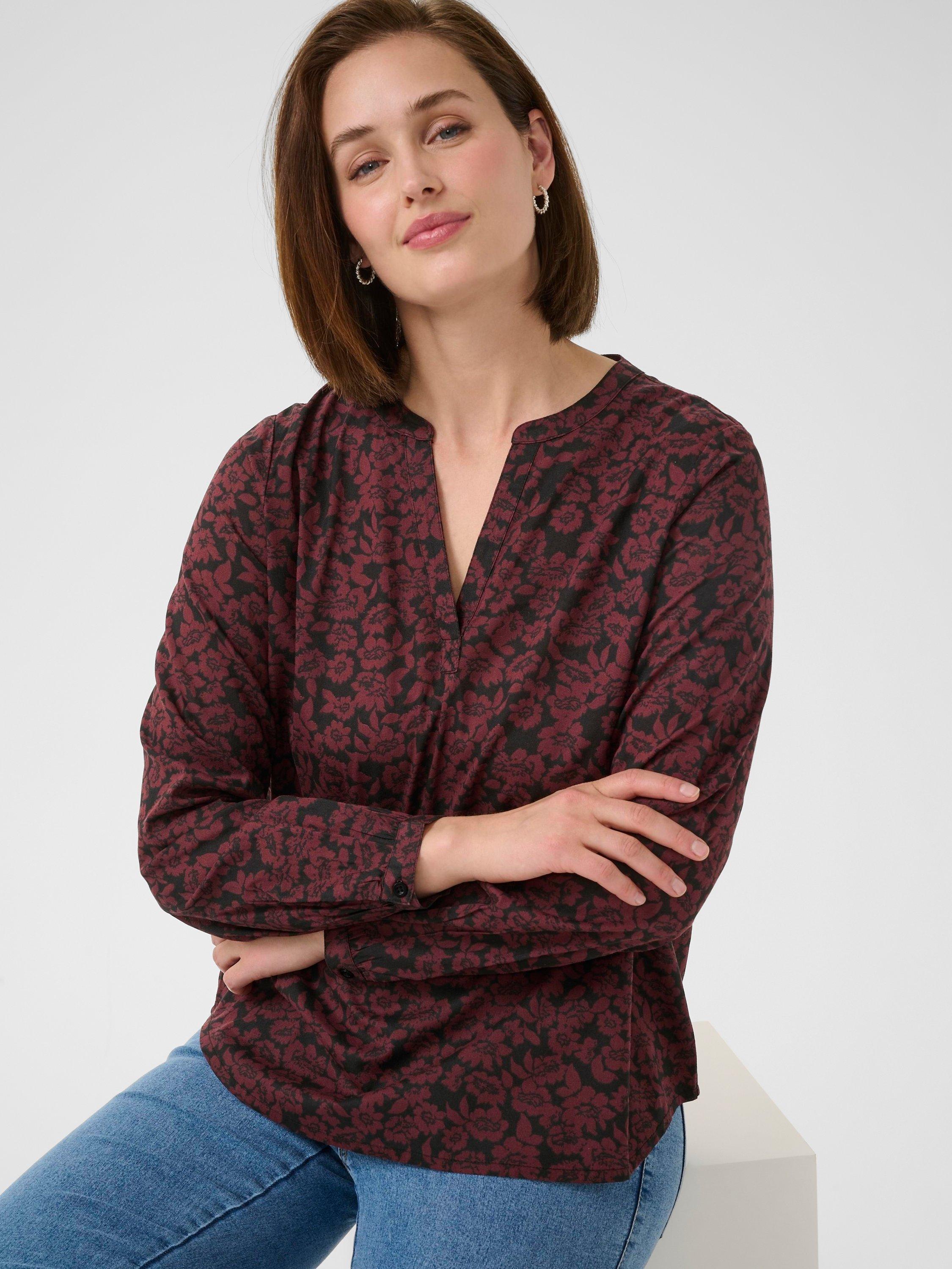 Product image 3 of 5, which shows KAFFE KAbeathe Floral V-Neck Long Sleeve Blouse, Fudge/Black, 8