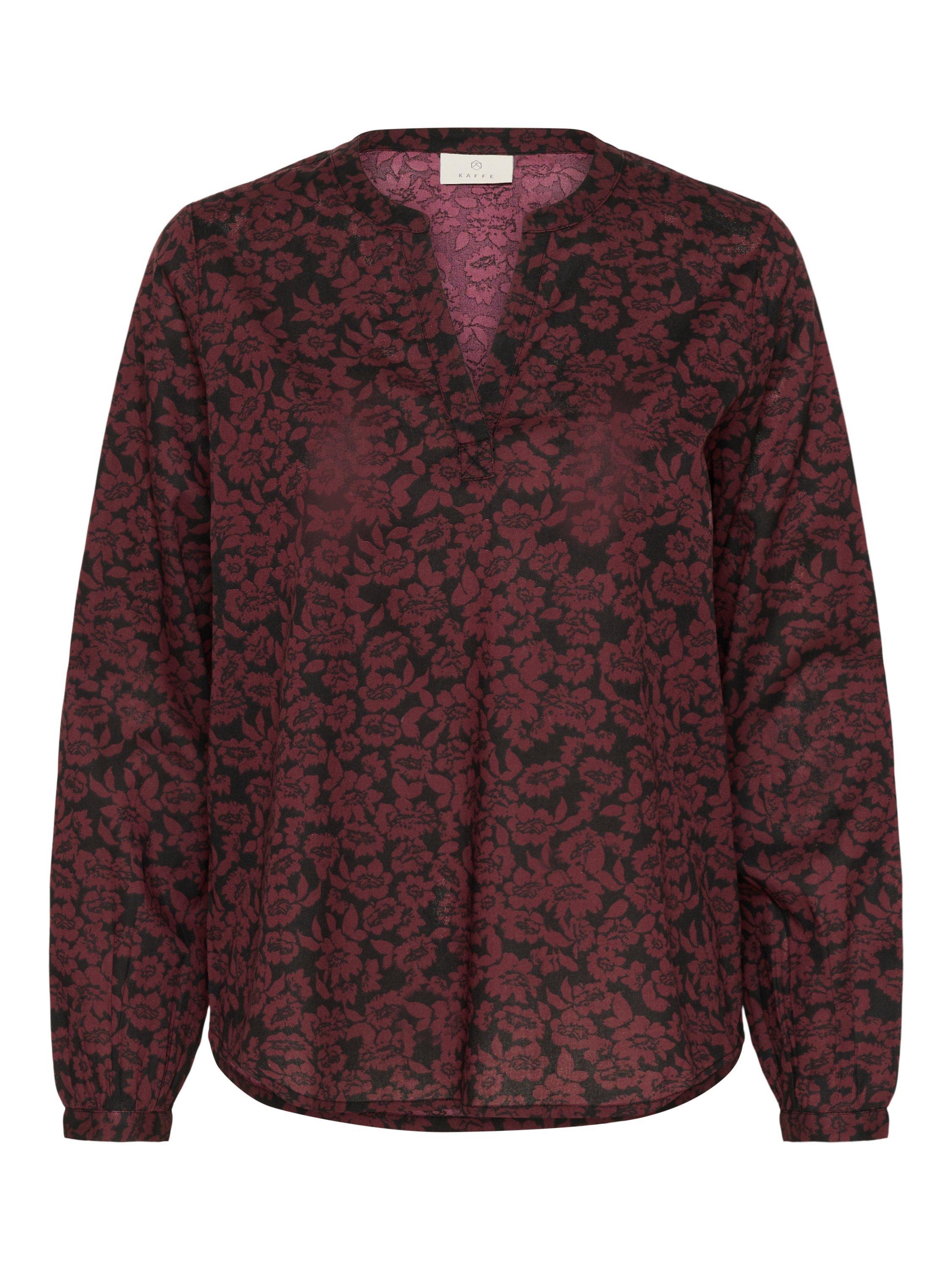 Product image 4 of 5, which shows KAFFE KAbeathe Floral V-Neck Long Sleeve Blouse, Fudge/Black, 8