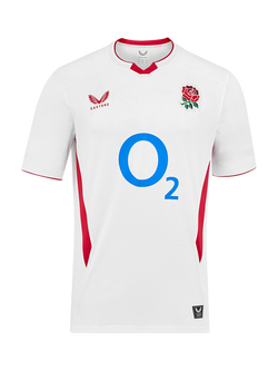 Castore Men's RFU England Home Rugby Shirt, White / Red, White / Red