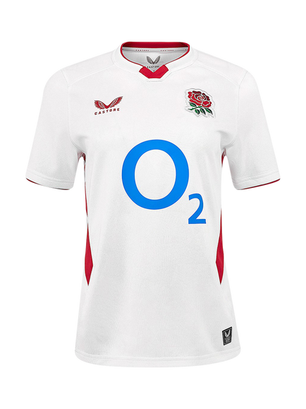 Castore Women's RFU England Home Rugby Shirt, White / Red, White / Red
