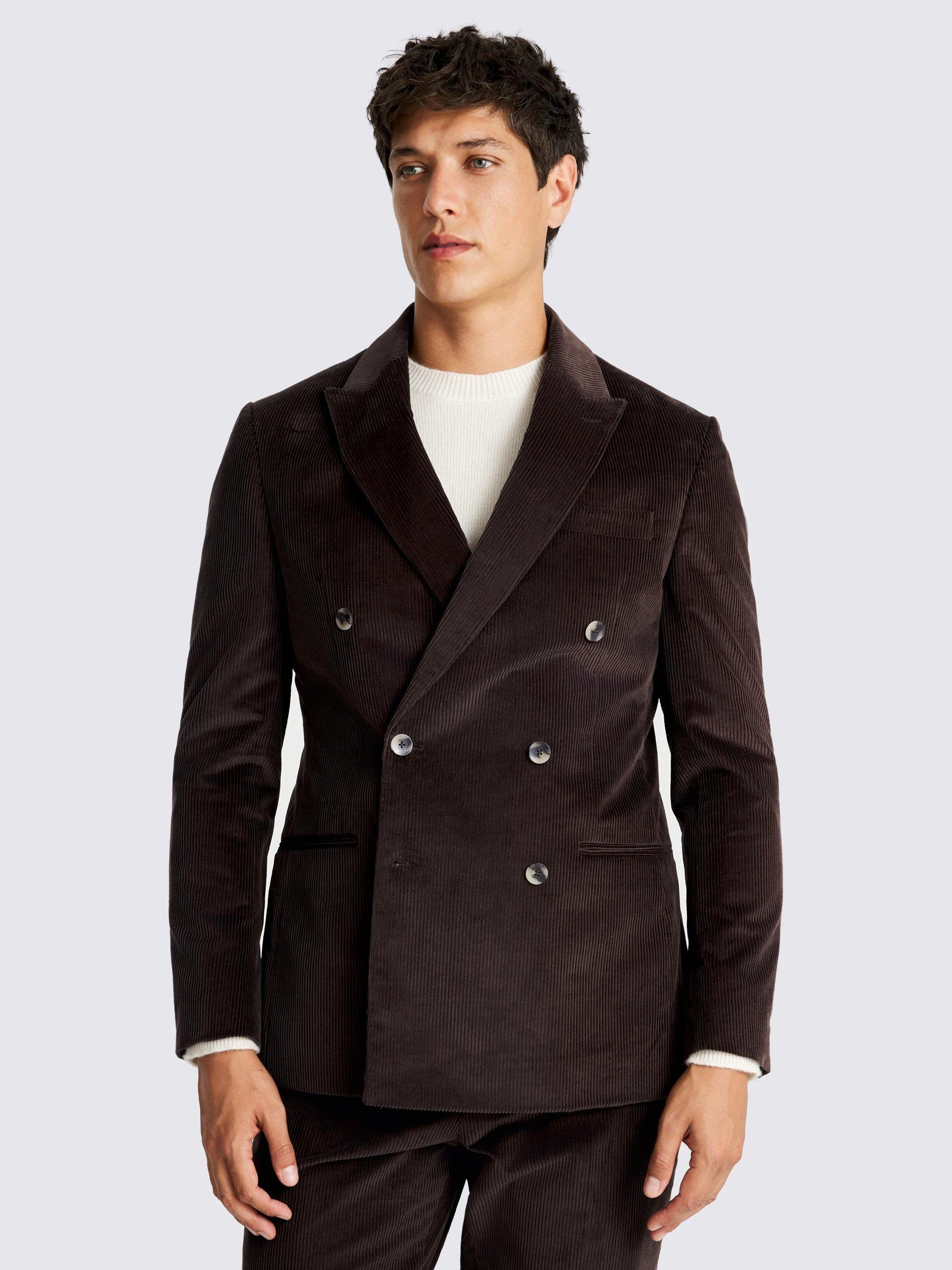 Moss Double Breasted Tailored Fit Cotton Corduroy Suit Jacket