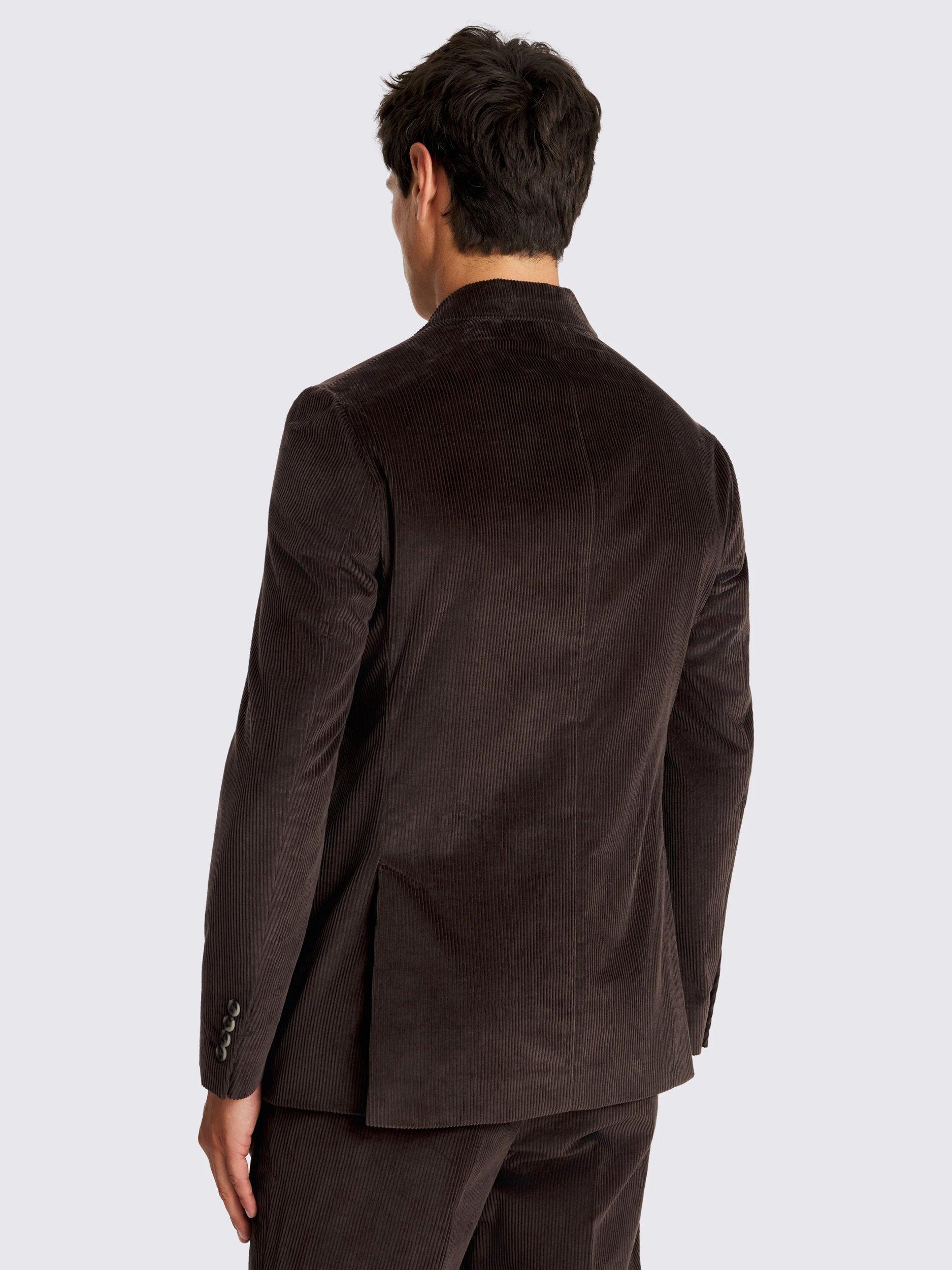 Moss Double Breasted Tailored Fit Cotton Corduroy Suit Jacket, Brown