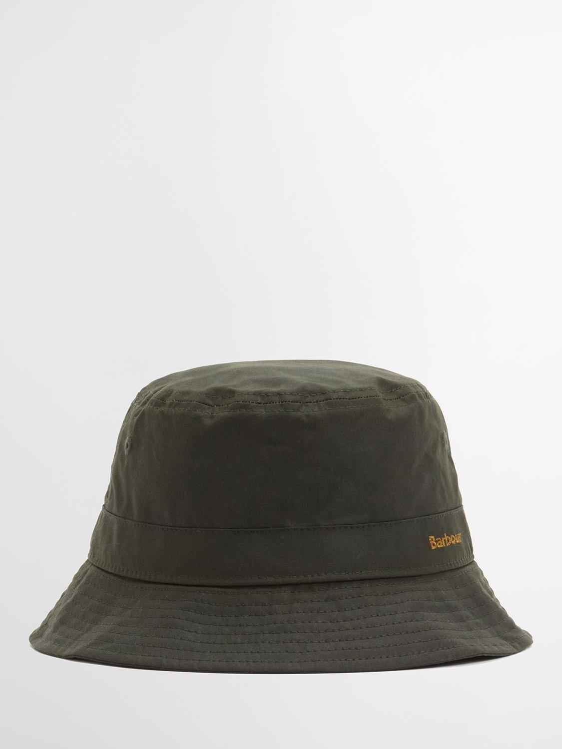 Product image 1 of 6, which shows Barbour Belsay Waxed Cotton Bucket Hat, Khaki, S