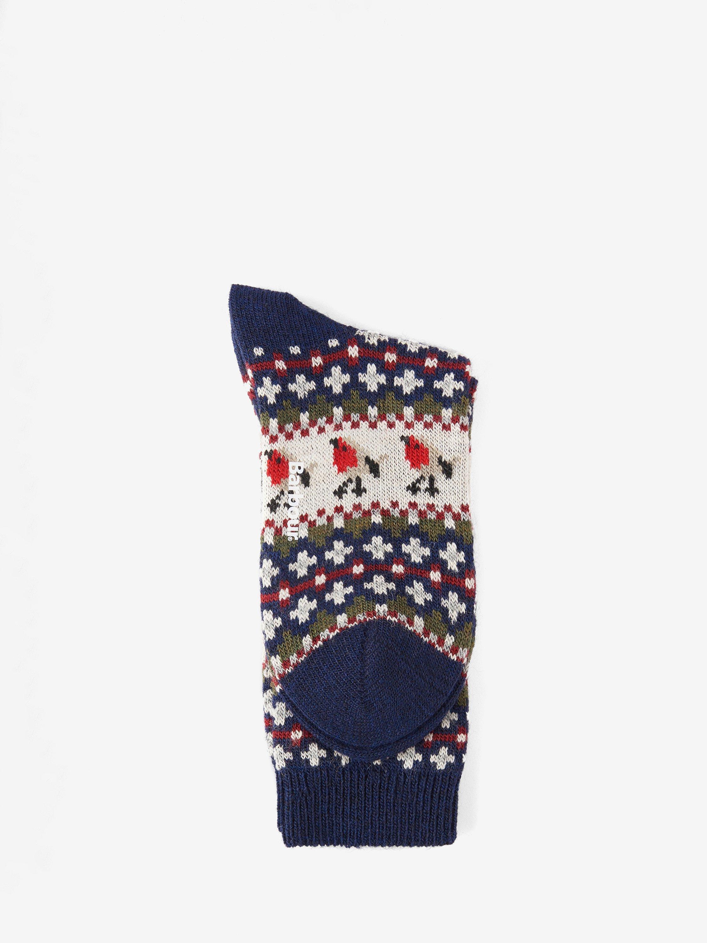 Product image 1 of 2, which shows Barbour Robin Fair Isle Knit Socks, Navy/Multi, M