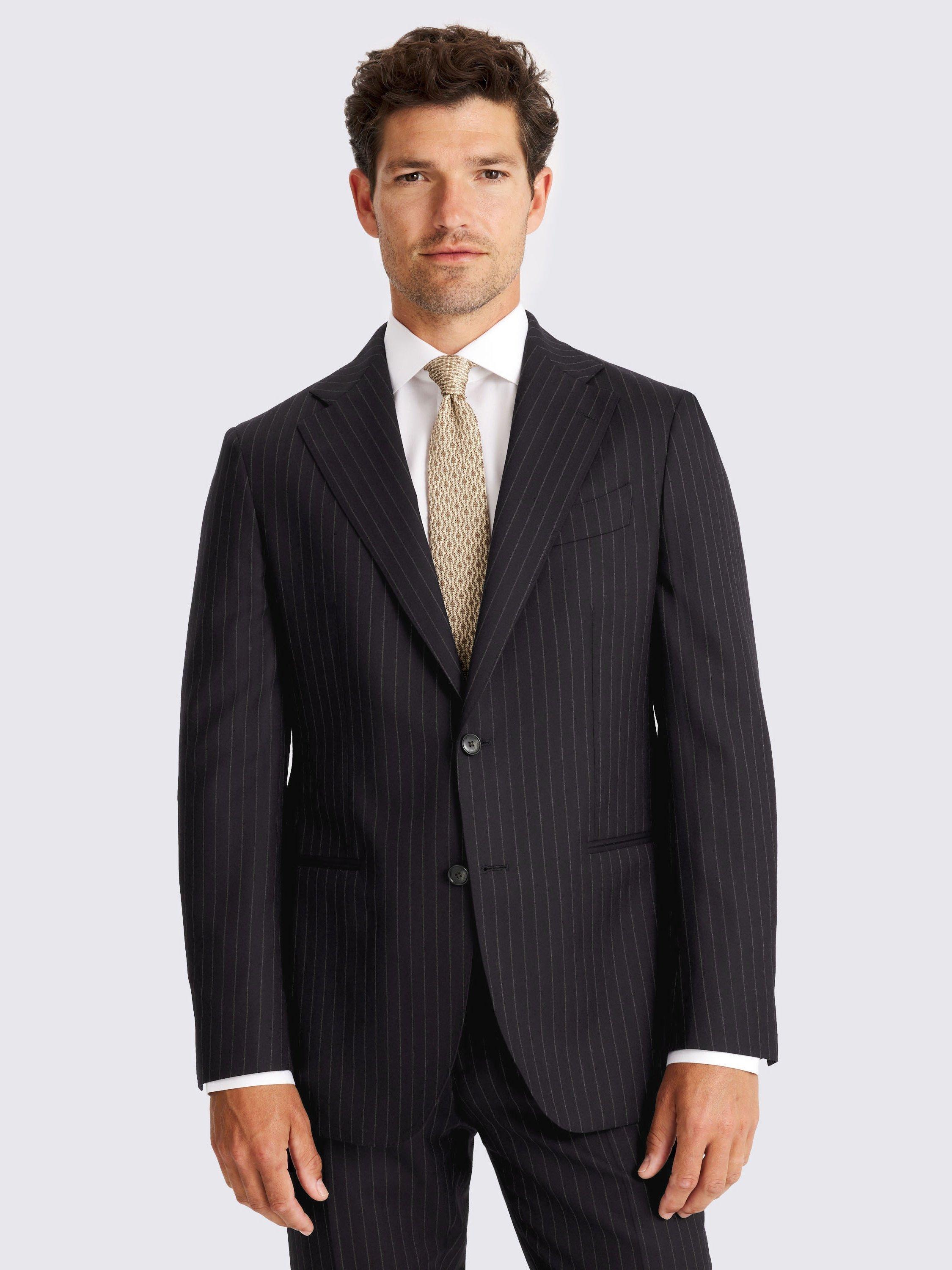 Product image 1 of 5, which shows Moss x Barberis Striped Tailored Fit Wool Suit Jacket, Blue, 36S
