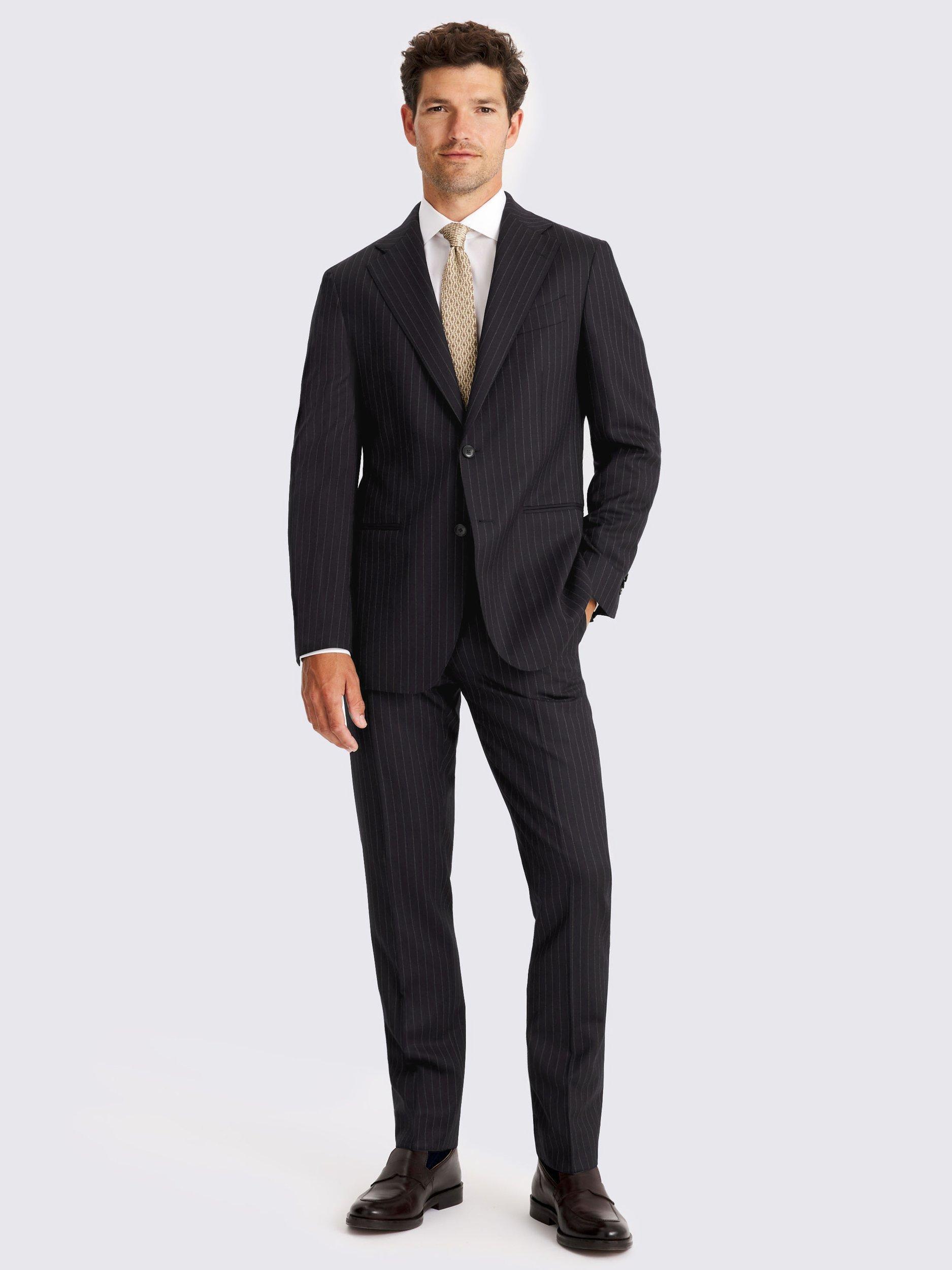 Product image 3 of 5, which shows Moss x Barberis Striped Tailored Fit Wool Suit Jacket, Blue, 36S