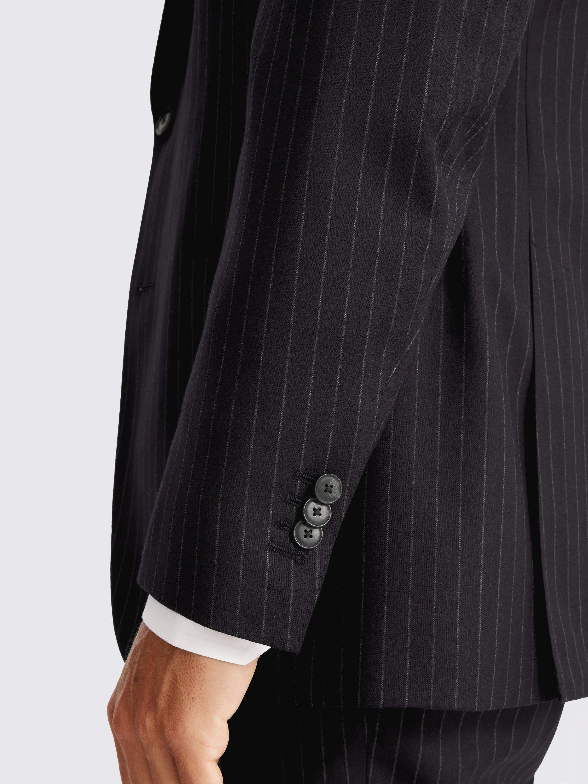 Product image 4 of 5, which shows Moss x Barberis Striped Tailored Fit Wool Suit Jacket, Blue, 36S