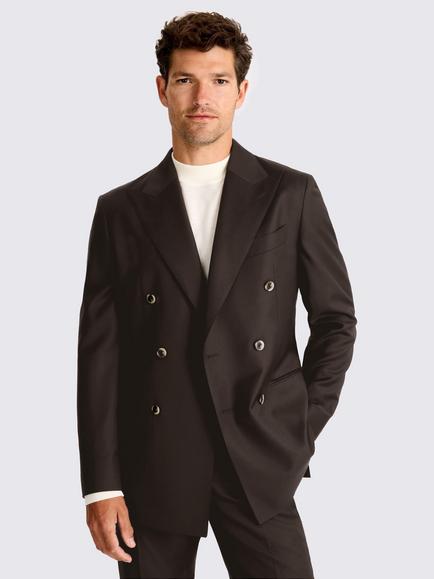 Moss x Barberis Double Breasted Pinstripe Tailored Fit Wool Suit Jacket, Brown, Brown